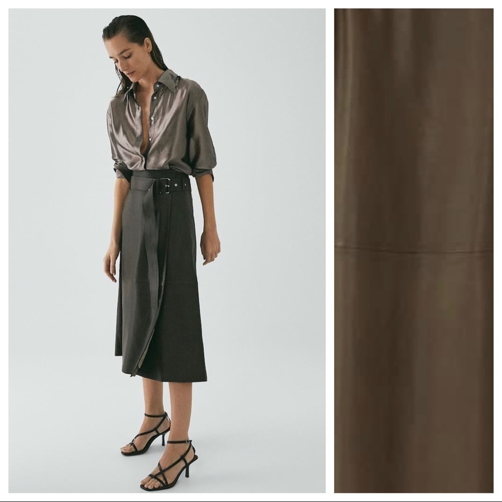 Nwt. Massimo Dutti Leather Wrap Skirt Size Xs, M.